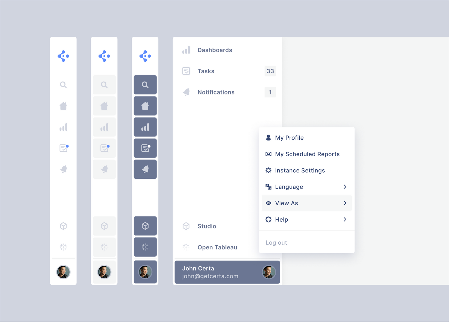 Certa sidebar navigation